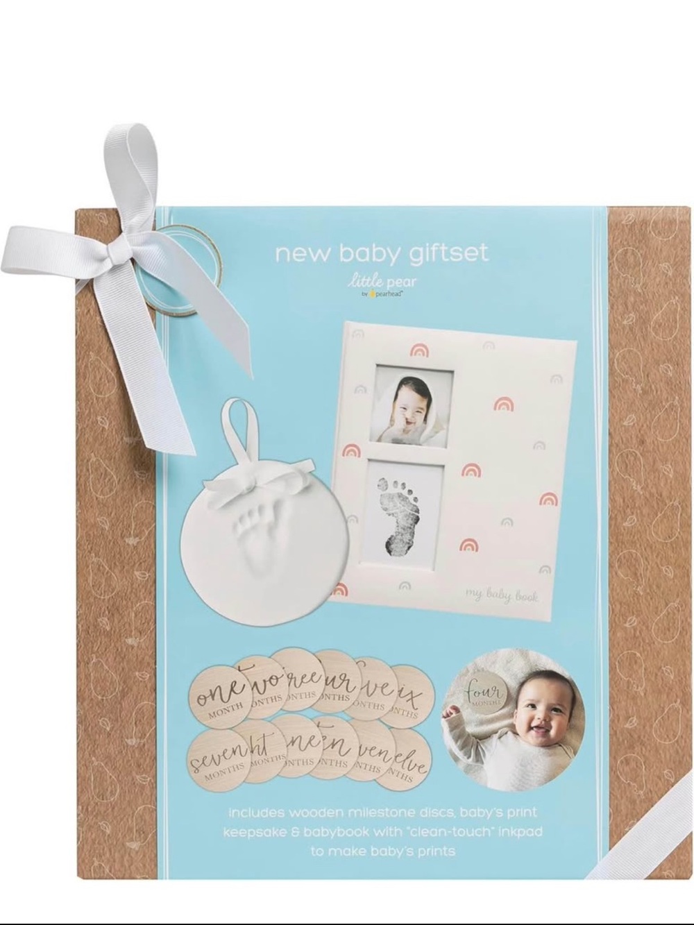 New Baby Gift Set - Baby Book Keepsake Set, Wooden Milestone